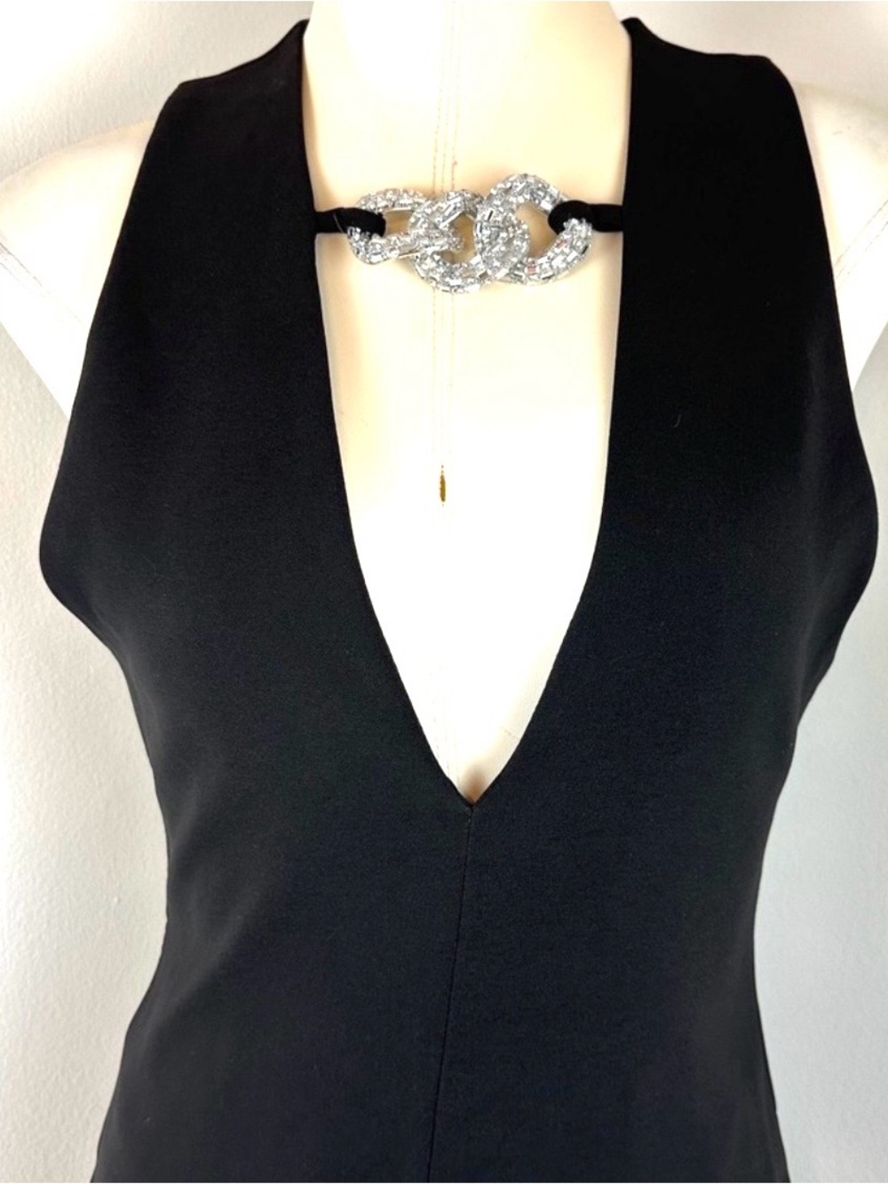 ZARA!!! Zara Black Plunge Halter Dress with Silver Chain Accent…CHIC, BOUGIE